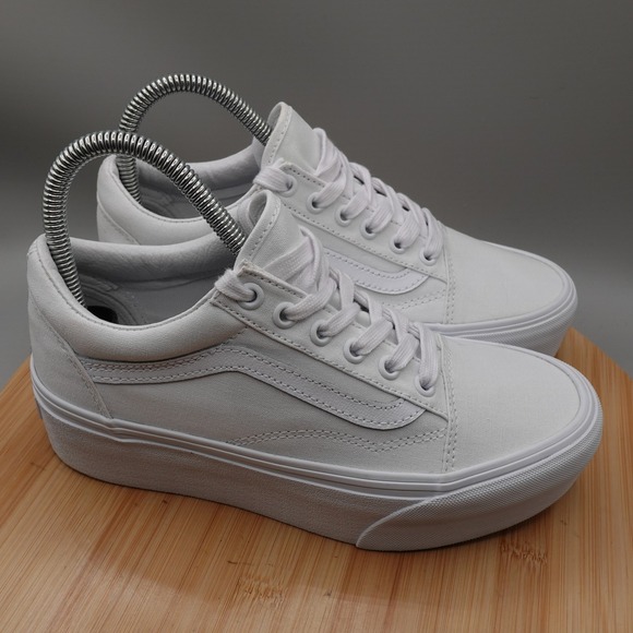 Vans Shoes Women 6.5 White Old Skool Stacked Platform Sneakers Skate Road Flaw - Picture 5 of 11